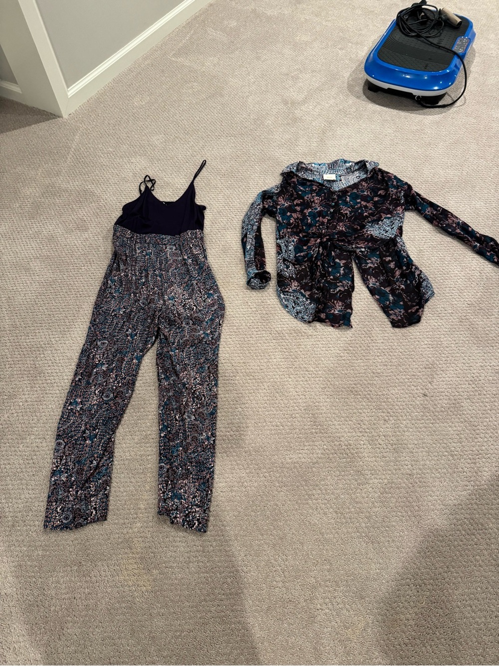 Maeve burgundy and teal 2 piece jumpsuit